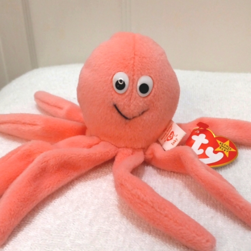 TY NWT Retired Inky  Pink Octopus Baby Beanie D.O.B. 11-29-94 Style 4028.